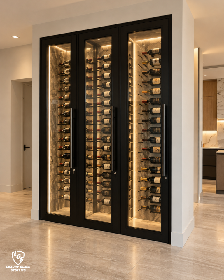 Custom glass wine cellar by Luxury Glass Systems in South Florida